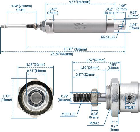 Baomain Mini Air Cylinder MAL 16 X 25 Single Male Thread Rod Dual Action 16 Bore 25 Stroke in Saudi Arabia