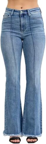 Judy Blue High Rise Fray Hem Flared Jeans with Front Pintuck Detail- Ivory Gem in Saudi Arabia