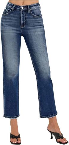 SALT TREE Risen Jeans - Tummy Control High Rise Crop Straight Jeans - RDP5922 in Saudi Arabia