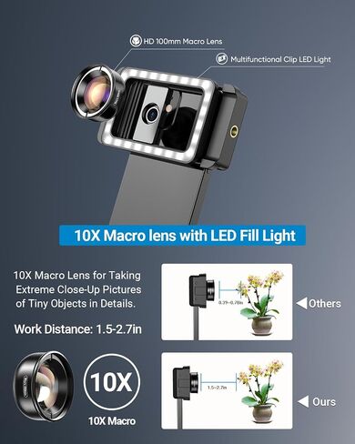 APEXEL 15X Macro Lens for iPhone with LED Fill Light, Samsung, Android Phone, with Universal Lens Clip Attachment (Fits for Almost Smartphone) in Kuwait