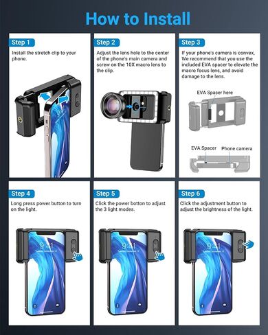 APEXEL 15X Macro Lens for iPhone with LED Fill Light, Samsung, Android Phone, with Universal Lens Clip Attachment (Fits for Almost Smartphone) in Kuwait