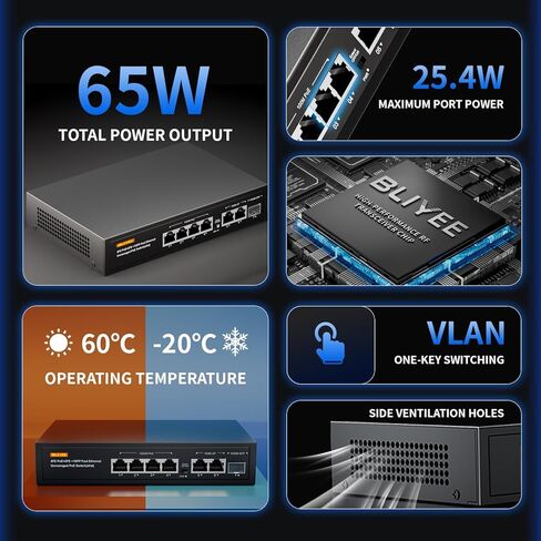محول PoE سريع بـ 10 منافذ (8 منافذ POE + 2 وصلة تصاعدية)، 802.3af/at PoE+ 100 ميجابت في الثانية | تمتد إلى 250Mete | المعادن غير المدارة | التوصيل والتشغيل | مفتاح الكشف الذكي in Kuwait