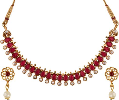 Efulgenz Indian Choker Sets Crystal Indian Jewelry Sets for Women Bollywood Faux Kundan Pearl Choker Necklace Earrings Set Wedding Jewelry for Women in Saudi Arabia