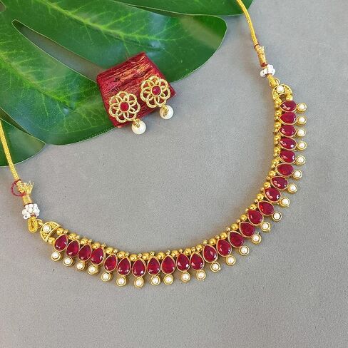 Efulgenz Indian Choker Sets Crystal Indian Jewelry Sets for Women Bollywood Faux Kundan Pearl Choker Necklace Earrings Set Wedding Jewelry for Women in Saudi Arabia