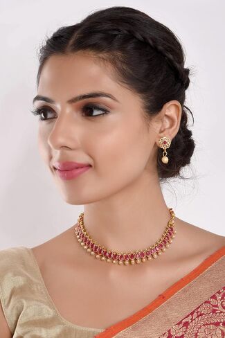 Efulgenz Indian Choker Sets Crystal Indian Jewelry Sets for Women Bollywood Faux Kundan Pearl Choker Necklace Earrings Set Wedding Jewelry for Women in Saudi Arabia