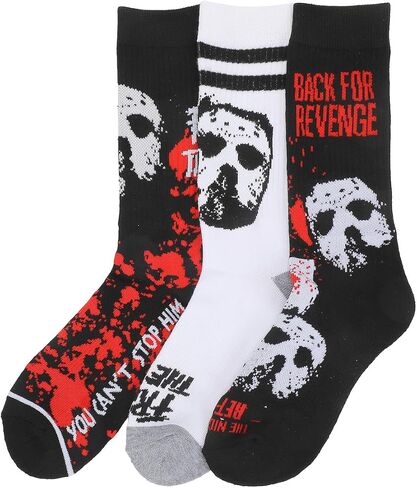 Bioworld Friday The 13th Jason Mask Men's 3-Pair Pack Glow-In-The-Dark Athletic Crew Socks in Saudi Arabia