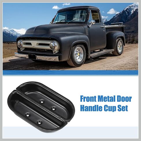 كوب مقبض باب معدني لسيارة Ford F100 F150 F250 F350 Bronco 1973-1979 غطاء حجرة تخزين مقبض مسند الذراع الأمامي، زوج واحد، قطع غيار سيارات سوداء in Saudi Arabia