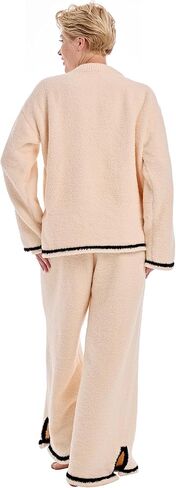 Women’s 2 Piece Fleece Fuzzy Pajamas Long Sleeve Crewneck Wide Leg Winter Sherpa Lounge Sets For Women Knit in Saudi Arabia