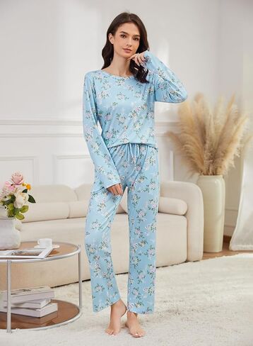 Cosy Pyro 2 Pack Women's Pajama Set Soft Loungewear Pjs Sets Long Sleeve Pajamas Top and Pants with Pockets in Kuwait