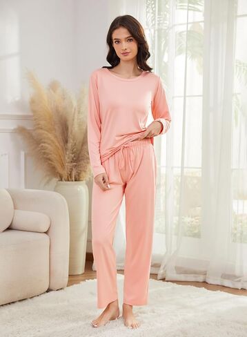 Cosy Pyro 2 Pack Women's Pajama Set Soft Loungewear Pjs Sets Long Sleeve Pajamas Top and Pants with Pockets in Kuwait