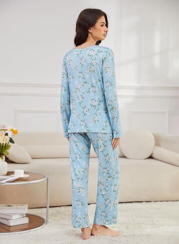 Cosy Pyro 2 Pack Women's Pajama Set Soft Loungewear Pjs Sets Long Sleeve Pajamas Top and Pants with Pockets in Kuwait