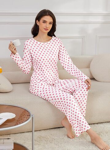 Cosy Pyro 2 Pack Women's Pajama Set Soft Loungewear Pjs Sets Long Sleeve Pajamas Top and Pants with Pockets in Kuwait