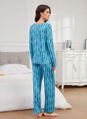 Cosy Pyro 2 Pack Women's Pajama Set Soft Loungewear Pjs Sets Long Sleeve Pajamas Top and Pants with Pockets in Kuwait