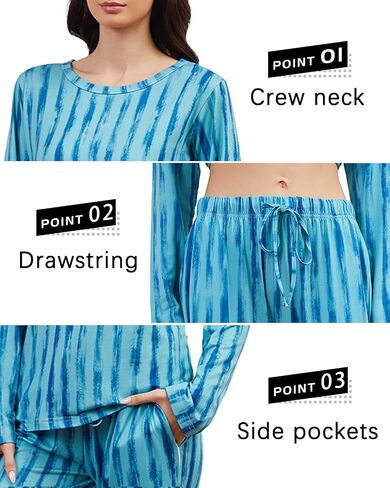 Cosy Pyro 2 Pack Women's Pajama Set Soft Loungewear Pjs Sets Long Sleeve Pajamas Top and Pants with Pockets in Kuwait