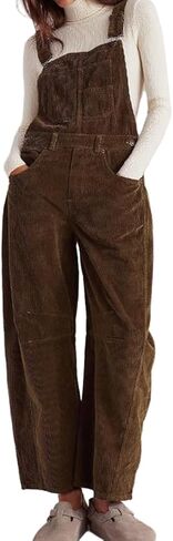 chouyatou Women's Fall Winter Corduroy Overalls Boyfriend Adjustable Strap Bib Jumpsuit Barrel Harem Pants in Saudi Arabia