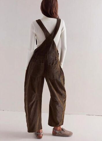 chouyatou Women's Fall Winter Corduroy Overalls Boyfriend Adjustable Strap Bib Jumpsuit Barrel Harem Pants in Saudi Arabia