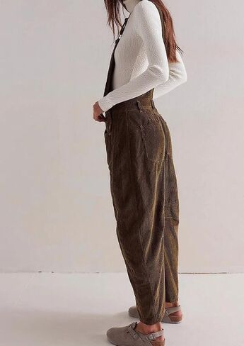 chouyatou Women's Fall Winter Corduroy Overalls Boyfriend Adjustable Strap Bib Jumpsuit Barrel Harem Pants in Saudi Arabia