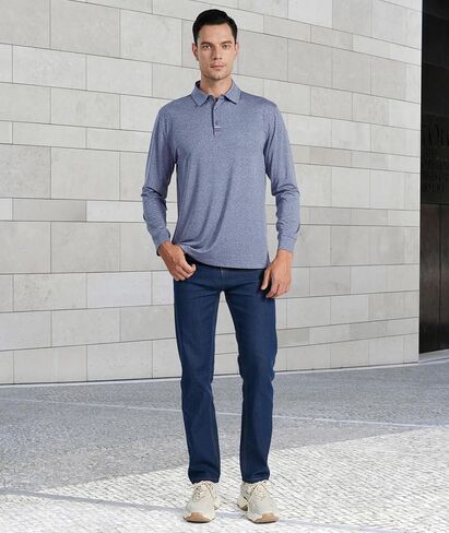 Men’s Polo Shirts Long Sleeve Moisture Wicking Golf Polo Athletic Collared Shirt Tennis T-Shirt in Saudi Arabia