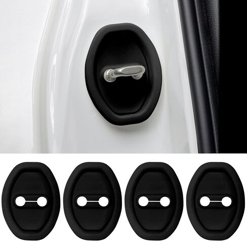 4Pcs Door Latch Lock Cover, Anti-Rust Silicone Car Door Lock Protector, Silent Shock Absorption Pad, Universal Self-Adhesive Door Lock Latch Guard Protection for Most Vehicles (Black) in Kuwait