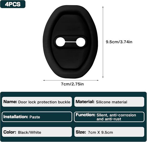 4Pcs Door Latch Lock Cover, Anti-Rust Silicone Car Door Lock Protector, Silent Shock Absorption Pad, Universal Self-Adhesive Door Lock Latch Guard Protection for Most Vehicles (Black) in Kuwait