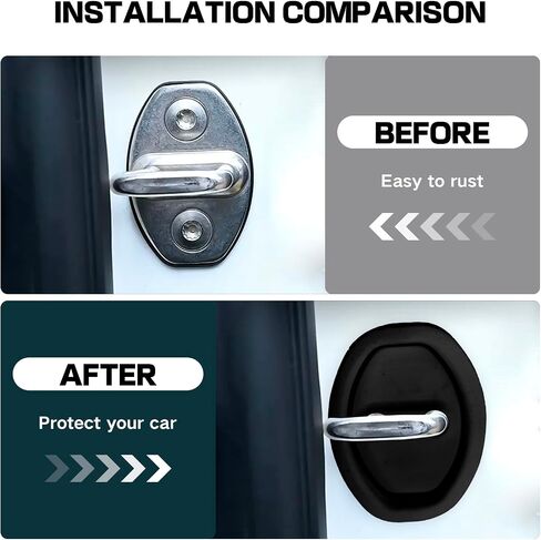 4Pcs Door Latch Lock Cover, Anti-Rust Silicone Car Door Lock Protector, Silent Shock Absorption Pad, Universal Self-Adhesive Door Lock Latch Guard Protection for Most Vehicles (Black) in Kuwait