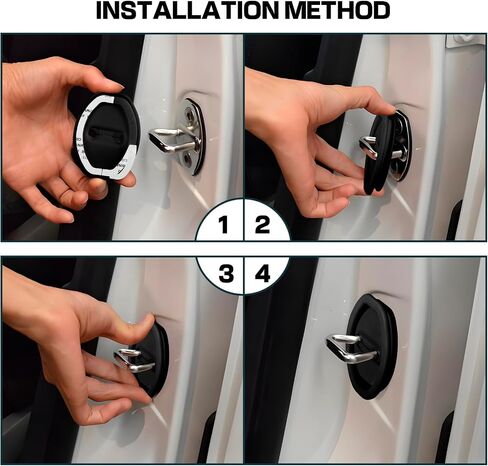 4Pcs Door Latch Lock Cover, Anti-Rust Silicone Car Door Lock Protector, Silent Shock Absorption Pad, Universal Self-Adhesive Door Lock Latch Guard Protection for Most Vehicles (Black) in Kuwait