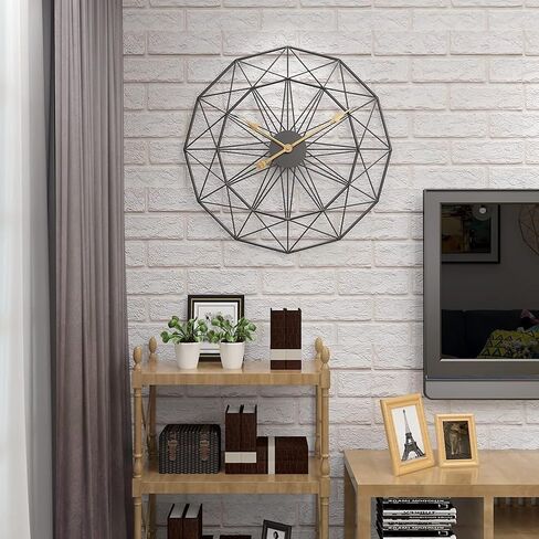 Modern Wall Clock Geometry Wall Clock, Silent Waterproof Art Wall Decoration for Home Living Room Study Decoration Clock, Gold 50 x 50 in Saudi Arabia