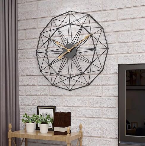Modern Wall Clock Geometry Wall Clock, Silent Waterproof Art Wall Decoration for Home Living Room Study Decoration Clock, Gold 50 x 50 in Saudi Arabia