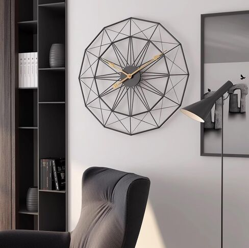 Modern Wall Clock Geometry Wall Clock, Silent Waterproof Art Wall Decoration for Home Living Room Study Decoration Clock, Gold 50 x 50 in Saudi Arabia