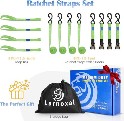 Ratchet Straps 4 Pack - 1,826 Lbs Break Strength 1 in x 15 Ft Medium Duty Ratchet Tie Down Straps with S Hooks Set for Truck, Cargo Van, Trailer, Motorcycle (Blue) in Saudi Arabia