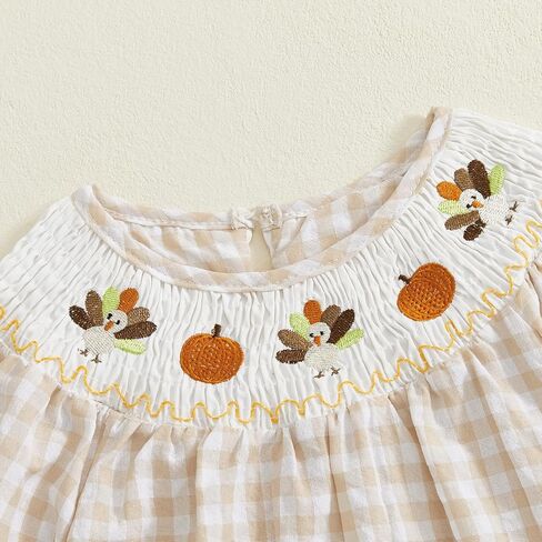 Toddler Girl Thanksgiving Smocked Dress Long Sleeve Peter Pan Collar Turkey Embroidery Striped Dress Fall Outfits in Saudi Arabia