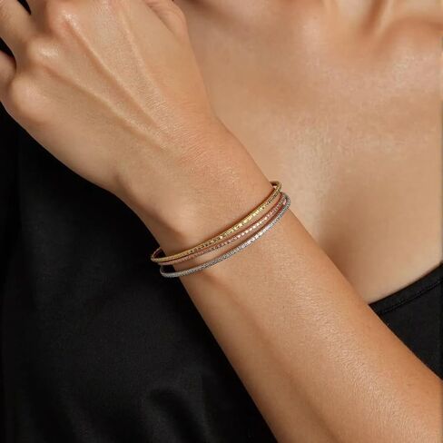 925 Sterling Silver Tri-color Stackable Bracelet for Women | Silver, Gold&Rose Gold Plated 3-Strand Diamond-Cut Link Chain | Trendy Dainty Layered Bracelets | Gift for Her, Birthday, Christmas, Valentine's Day in Saudi Arabia