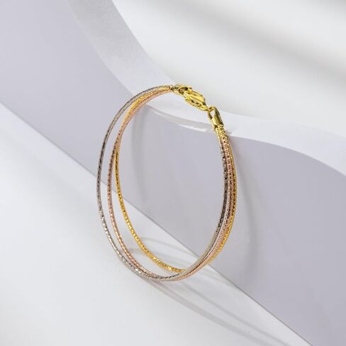 925 Sterling Silver Tri-color Stackable Bracelet for Women | Silver, Gold&Rose Gold Plated 3-Strand Diamond-Cut Link Chain | Trendy Dainty Layered Bracelets | Gift for Her, Birthday, Christmas, Valentine's Day in Saudi Arabia