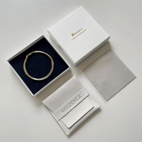925 Sterling Silver Tri-color Stackable Bracelet for Women | Silver, Gold&Rose Gold Plated 3-Strand Diamond-Cut Link Chain | Trendy Dainty Layered Bracelets | Gift for Her, Birthday, Christmas, Valentine's Day in Saudi Arabia