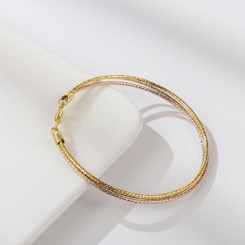 925 Sterling Silver Tri-color Stackable Bracelet for Women | Silver, Gold&Rose Gold Plated 3-Strand Diamond-Cut Link Chain | Trendy Dainty Layered Bracelets | Gift for Her, Birthday, Christmas, Valentine's Day in Saudi Arabia