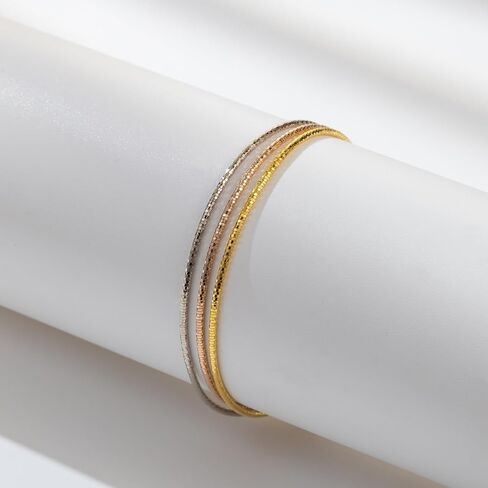 925 Sterling Silver Tri-color Stackable Bracelet for Women | Silver, Gold&Rose Gold Plated 3-Strand Diamond-Cut Link Chain | Trendy Dainty Layered Bracelets | Gift for Her, Birthday, Christmas, Valentine's Day in Saudi Arabia