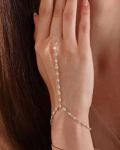 Gold Hand Chain Bracelets for Women Trendy，Dainty Clover Pearl Charm Ring Bracelet Hand Chain 14K Gold Planted Cute Heart Butterfly Flower Stackable Bracelets for Women Non Tarnish Gold Jewelry Gifts in Kuwait