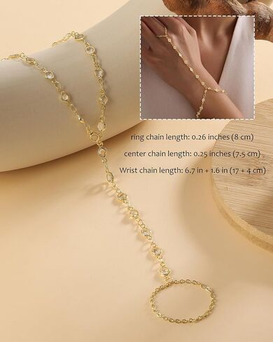 Gold Hand Chain Bracelets for Women Trendy，Dainty Clover Pearl Charm Ring Bracelet Hand Chain 14K Gold Planted Cute Heart Butterfly Flower Stackable Bracelets for Women Non Tarnish Gold Jewelry Gifts in Kuwait