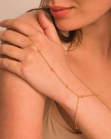 Gold Hand Chain Bracelets for Women Trendy，Dainty Clover Pearl Charm Ring Bracelet Hand Chain 14K Gold Planted Cute Heart Butterfly Flower Stackable Bracelets for Women Non Tarnish Gold Jewelry Gifts in Kuwait