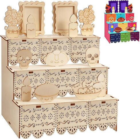 Dia De Los Muertos Decoration 14 inch Day of Dead Ofrenda Box Alter Ofrenda Wooden Box Set Photo Frame Remembrance Memory Shadow Gift Altar Supplies for Day of The Dead Home Decorations in Saudi Arabia