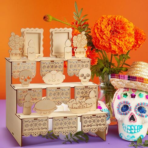 Dia De Los Muertos Decoration 14 inch Day of Dead Ofrenda Box Alter Ofrenda Wooden Box Set Photo Frame Remembrance Memory Shadow Gift Altar Supplies for Day of The Dead Home Decorations in Saudi Arabia