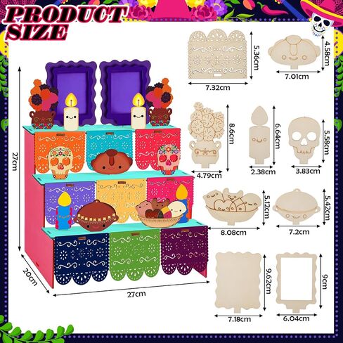 Dia De Los Muertos Decoration 14 inch Day of Dead Ofrenda Box Alter Ofrenda Wooden Box Set Photo Frame Remembrance Memory Shadow Gift Altar Supplies for Day of The Dead Home Decorations in Saudi Arabia