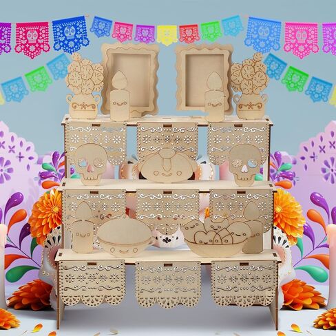 Dia De Los Muertos Decoration 14 inch Day of Dead Ofrenda Box Alter Ofrenda Wooden Box Set Photo Frame Remembrance Memory Shadow Gift Altar Supplies for Day of The Dead Home Decorations in Saudi Arabia