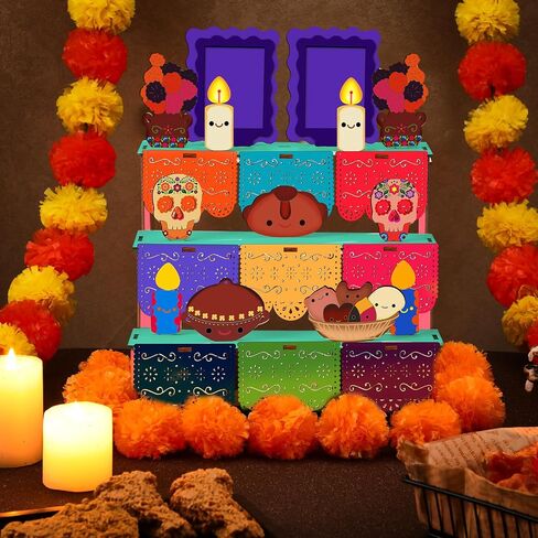 Dia De Los Muertos Decoration 14 inch Day of Dead Ofrenda Box Alter Ofrenda Wooden Box Set Photo Frame Remembrance Memory Shadow Gift Altar Supplies for Day of The Dead Home Decorations in Saudi Arabia