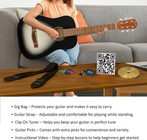 Fender FA-15 3/4-Scale Kids Steel String Acoustic Guitar - Natural Bundle with Gig Bag, Tuner, Strap, Picks, Fender Play Online Lessons, and Austin Bazaar Instructional DVD in Saudi Arabia