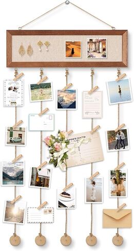 Picture Frames Collage Wall Decor, Hanging Multi Photo Display with Blackboard and 30 Clips, Wood Photo Frames for Home Living Room Bedroom Dorm Decor, Birthday Wedding Party in Kuwait