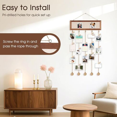 Picture Frames Collage Wall Decor, Hanging Multi Photo Display with Blackboard and 30 Clips, Wood Photo Frames for Home Living Room Bedroom Dorm Decor, Birthday Wedding Party in Kuwait