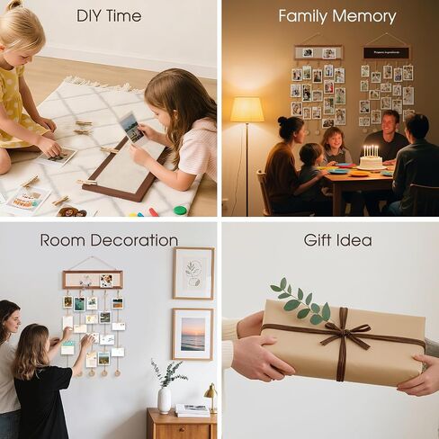 Picture Frames Collage Wall Decor, Hanging Multi Photo Display with Blackboard and 30 Clips, Wood Photo Frames for Home Living Room Bedroom Dorm Decor, Birthday Wedding Party in Kuwait