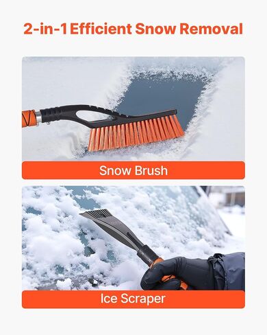 VEVOR Snow Brush and Ice Scrapers for Car Windshield, 27-inch Aluminum Snow Scraper Removal Tool with Foam Grip & Scratch-Free Bristles, Detachable and Easy-to-Carry for Cars, Trucks, SUVs, RVs in Saudi Arabia