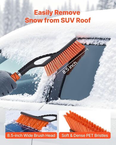 VEVOR Snow Brush and Ice Scrapers for Car Windshield, 27-inch Aluminum Snow Scraper Removal Tool with Foam Grip & Scratch-Free Bristles, Detachable and Easy-to-Carry for Cars, Trucks, SUVs, RVs in Saudi Arabia